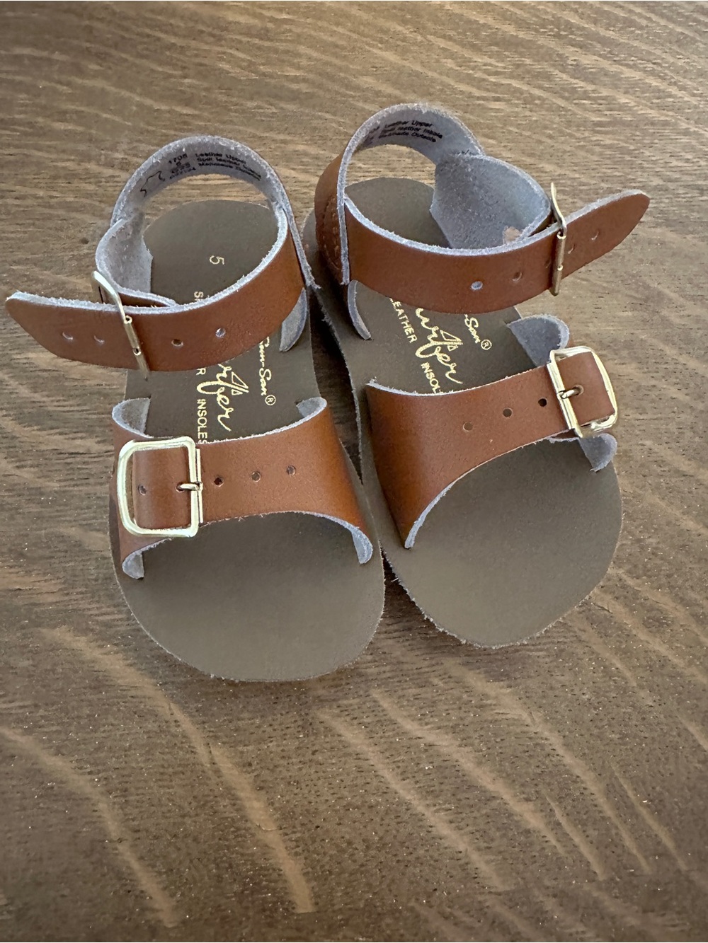 Toddler Brown Leather Double-Buckle Sandals with Ankle Strap